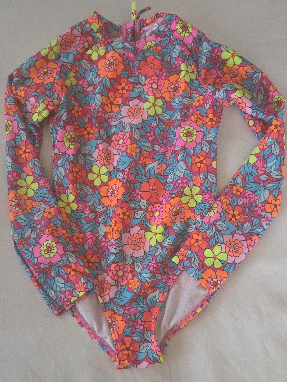 Cat & Jack Pink Floral Print Long Sleeve Zip Up One-Piece Sz 6/7